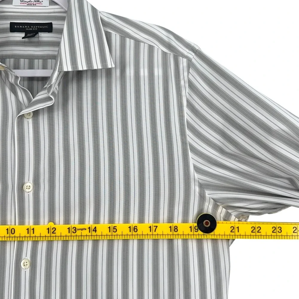 Banana‎ Republic Slim Fit Dress Shirt Gray Striped Executive M 15-15.5
